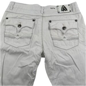 Y2K Antique Rivet Bootcut Flap Pockets Jeans 34x34 Grunge Denim Skate Off White